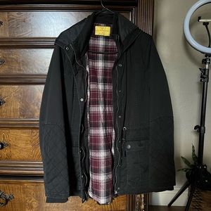 Flannel lined utility jacket with hood